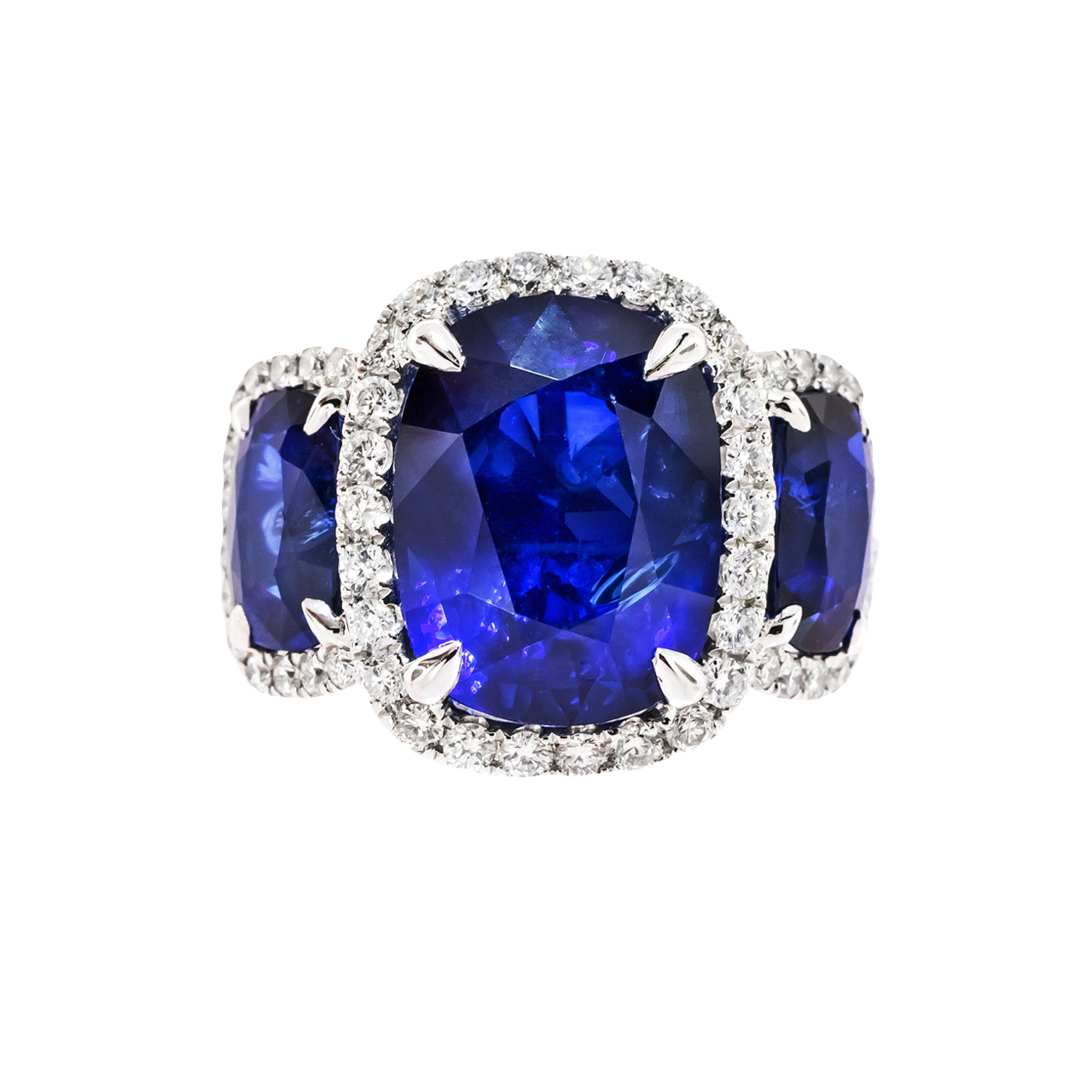 Three Stone Blue Sapphire Ring 