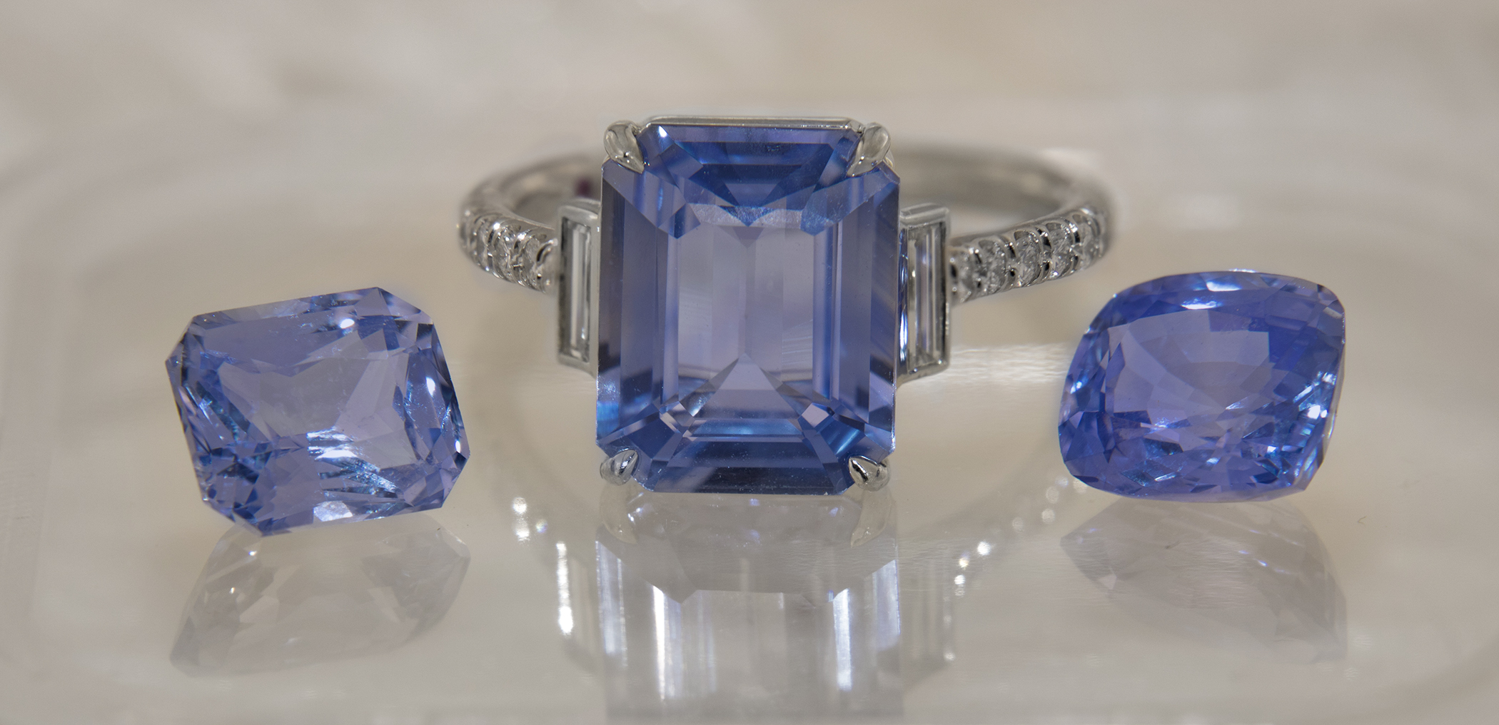 Emerald Cut Blue Sapphire Ring 
