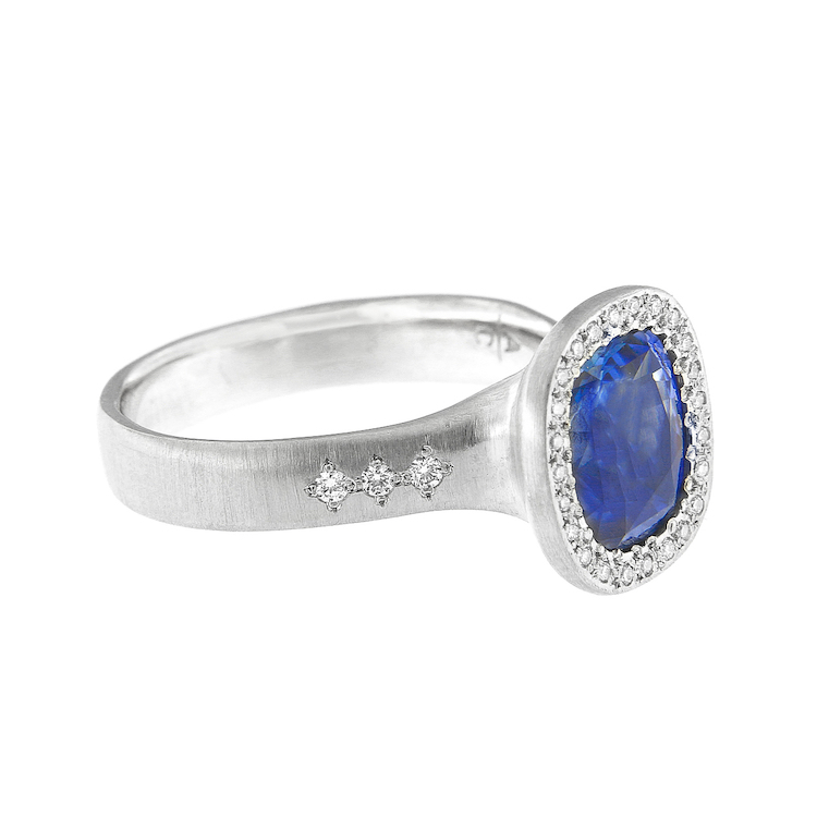 blue sapphire satin finish ring 