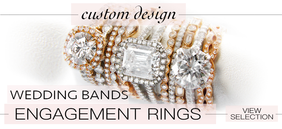 stack of wedding bands and engagement rings banner
