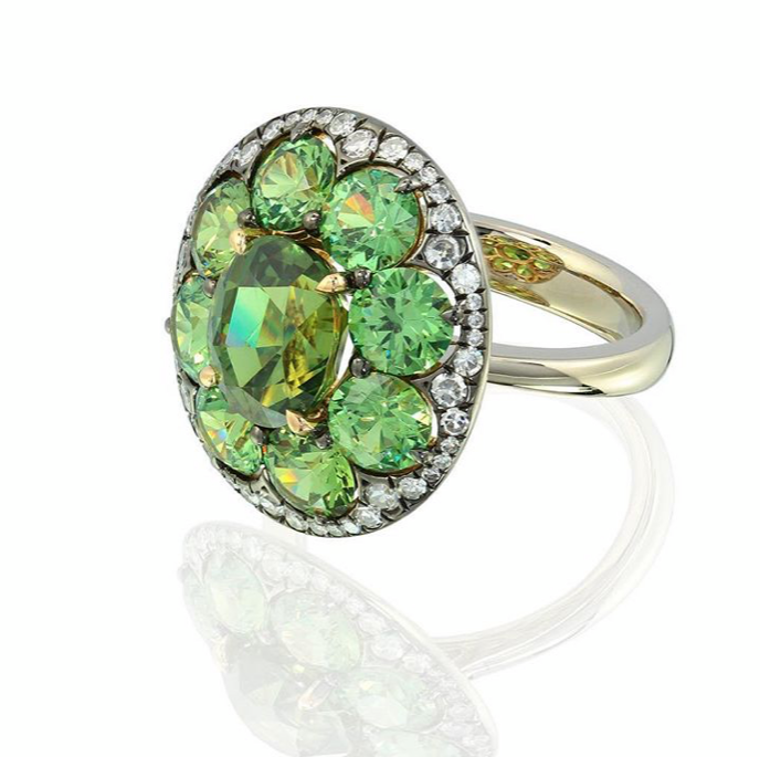 Demantoid Garnet Cocktail Ring 