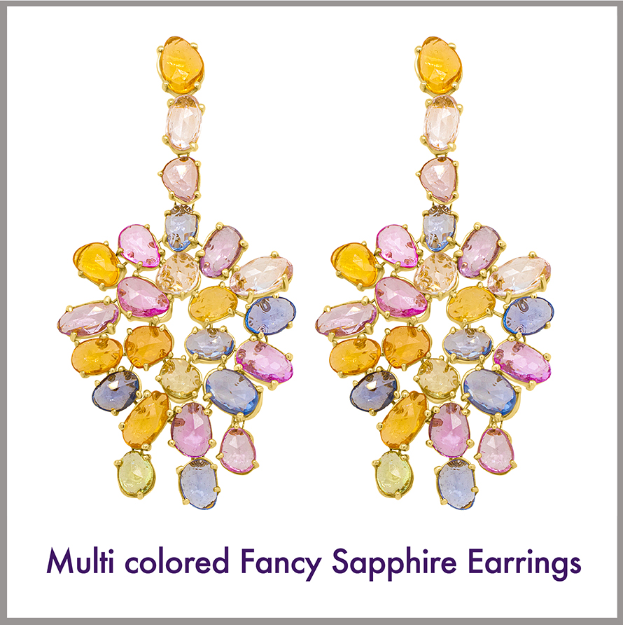 Multi Color Sapphire Chandelier Earrings 