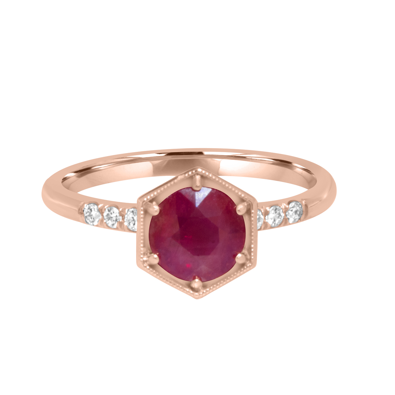 Hexagon Ruby Ring in Rose Gold