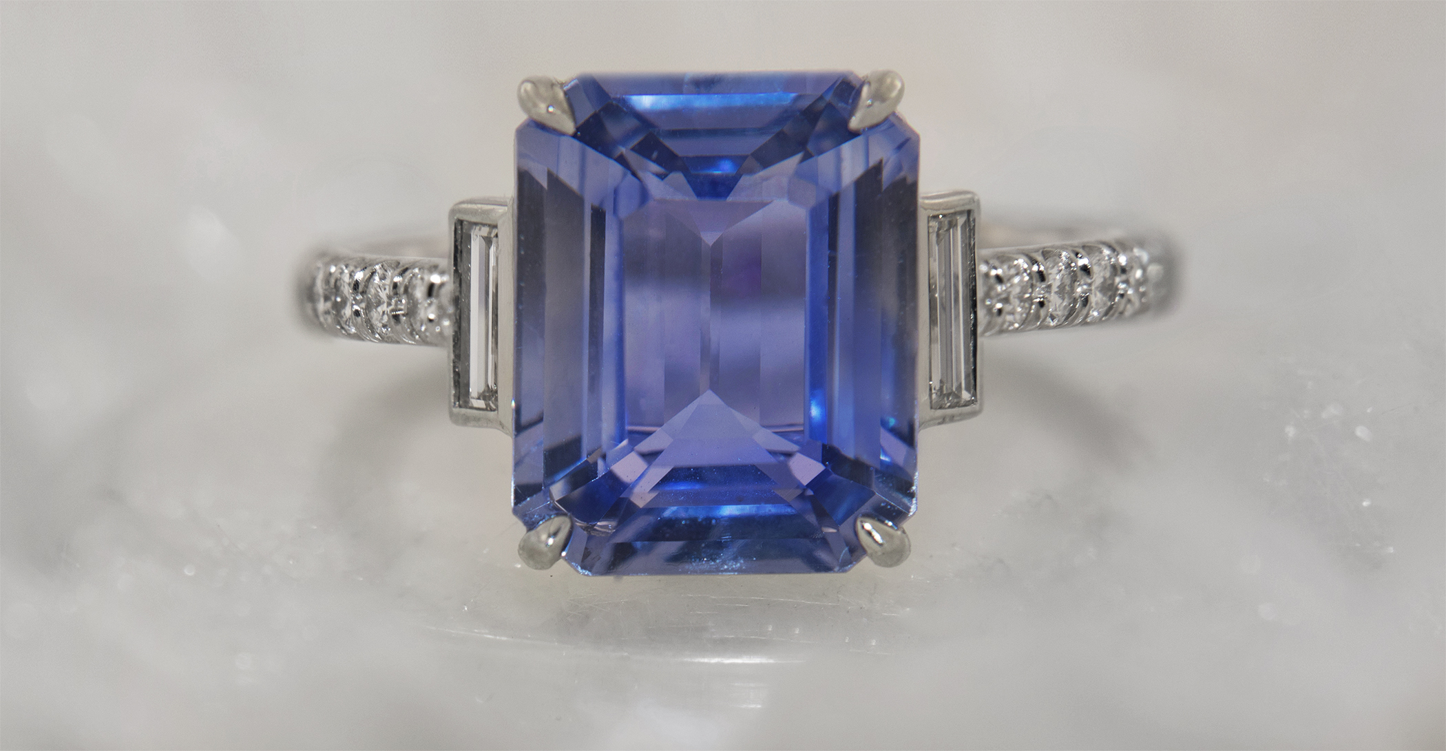 Blue Sapphire Emerald Cut Ring 