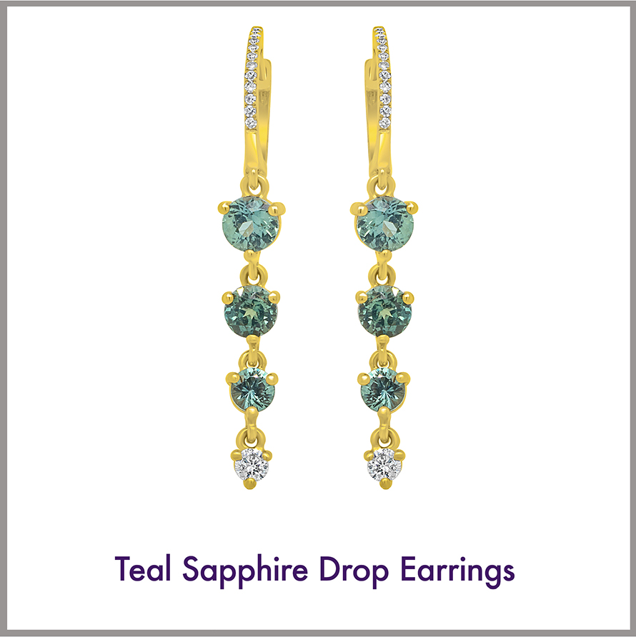 Teal Sapphire Drop Earrings