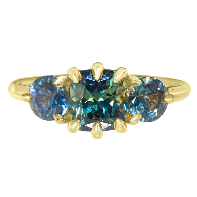 Mermaid Teal Sapphire Three Stone Ring 